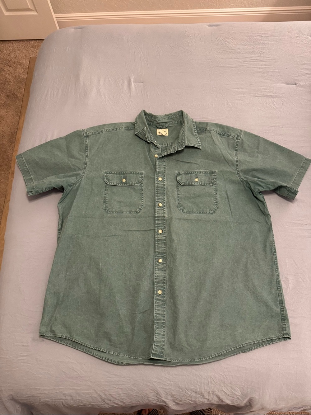 Men's Short-Sleeve Button-Up Camp Shirt in Sage Green